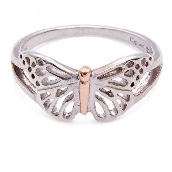 Silver & 9ct gold Clogau Butterfly Ring size P